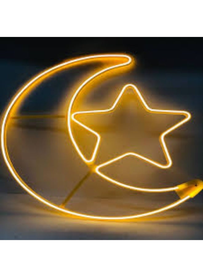 زينة رمضان سلسلة أضواء النجوم LED أضواء الستائر الزخرفية زينة العيد رمضان المثالي (هلال مع نجمة) 60 سم - Image 1